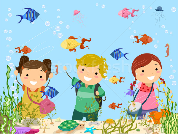 Reise Aquarium Illustration Kinder Mädchen Kind Stock foto © lenm