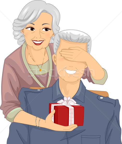 Couple de personnes âgées surprise cadeau illustration surprenant [[stock_photo]] © lenm