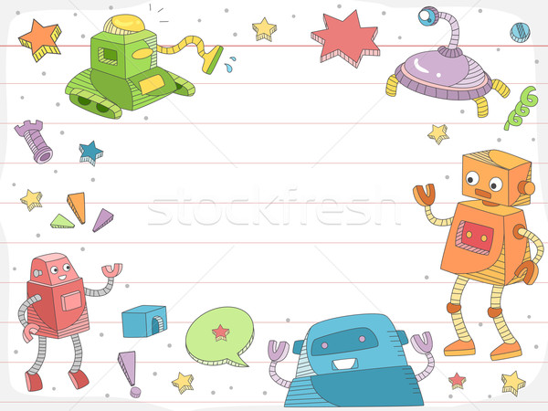 Robot Doodles on Ruled Paper Background Stock photo © lenm