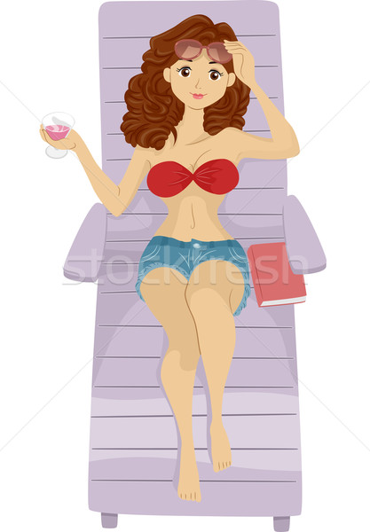 Sonnenbaden Mädchen Illustration Frau Getränke weiblichen Stock foto © lenm