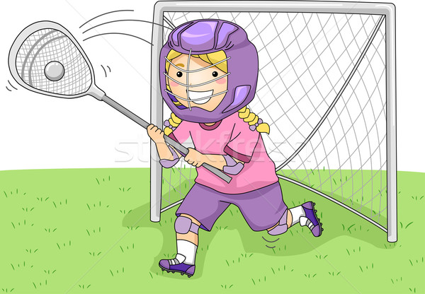 Lacrosse kapus illusztráció fiatal kapus lány Stock fotó © lenm