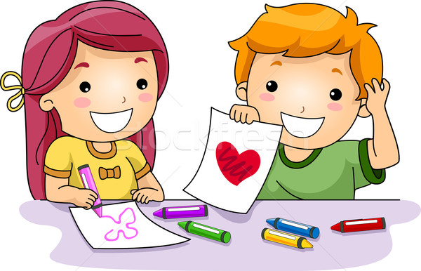 Valentin nap rajzok illusztráció gyerekek rajz gyerekek Stock fotó © lenm
