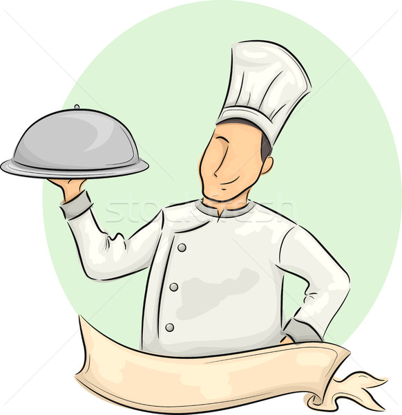 Férfi szakács szalag hordoz étel kupola Stock fotó © lenm