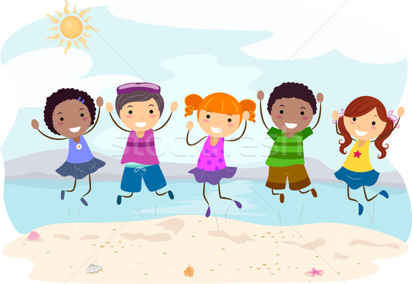 海灘 跳 插圖 孩子們 跳躍 海 商業照片 © lenm