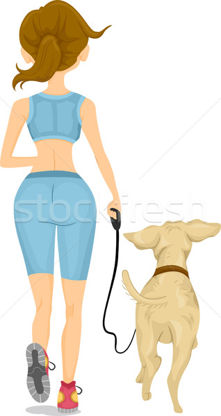 Back View of a Girl Jogging with Dog Stock photo © lenm