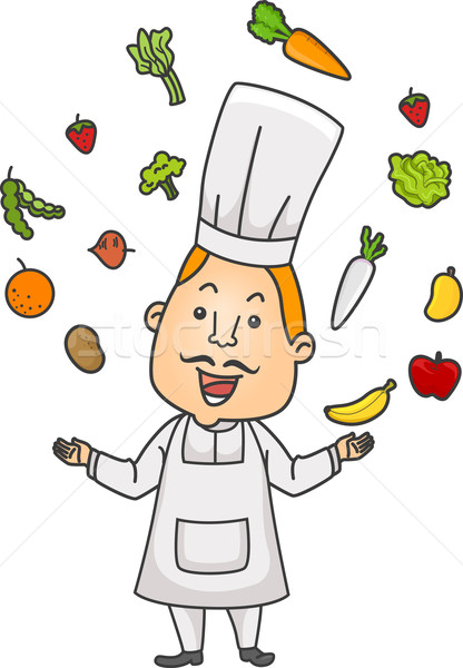 Chef malabares alimentos ilustración diferente frutas Foto stock © lenm