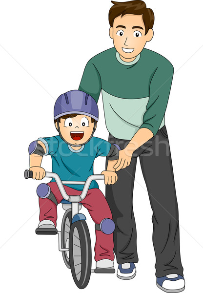 Foto d'archivio: Kid · ragazzo · papà · insegnare · bike · illustrazione