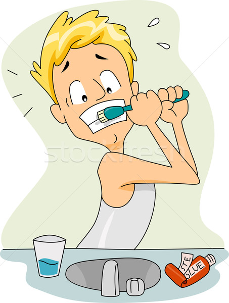 Fogkrém ragasztó illusztráció fickó fogkefe leragasztott Stock fotó © lenm