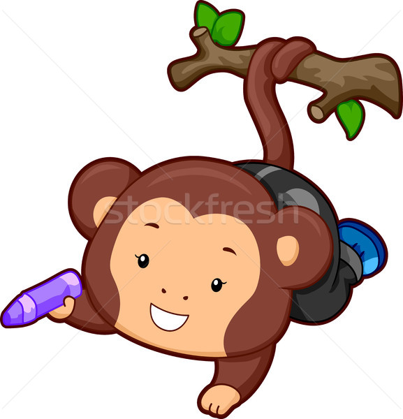 Monkey holding a Crayon Stock photo © lenm