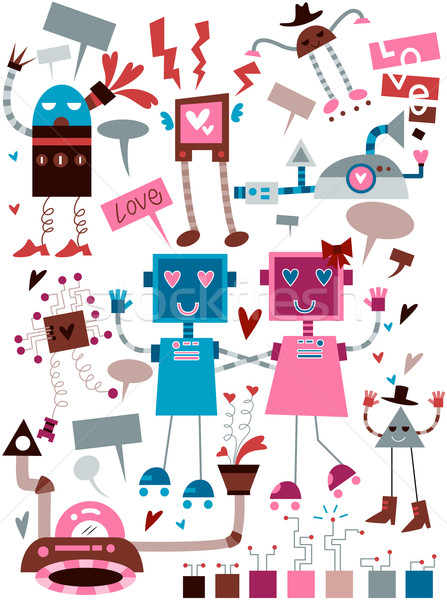 Szeretet robotok firkák vágási körvonal absztrakt terv Stock fotó © lenm