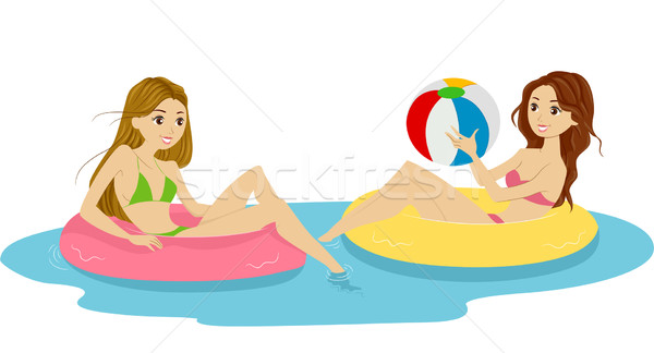 沙灘球 女孩 插圖 女性 坐在 播放 商業照片 © lenm