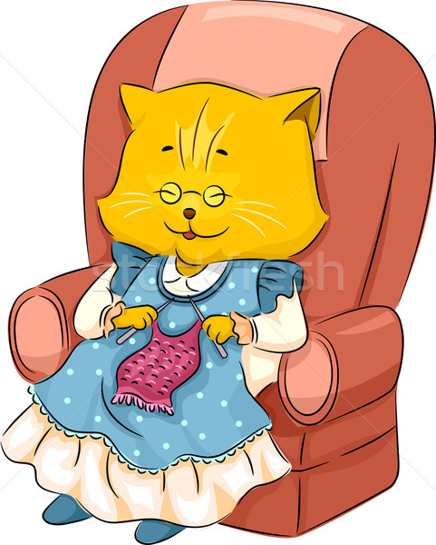 Stricken Katze Illustration Oma Tier Kätzchen Stock foto © lenm