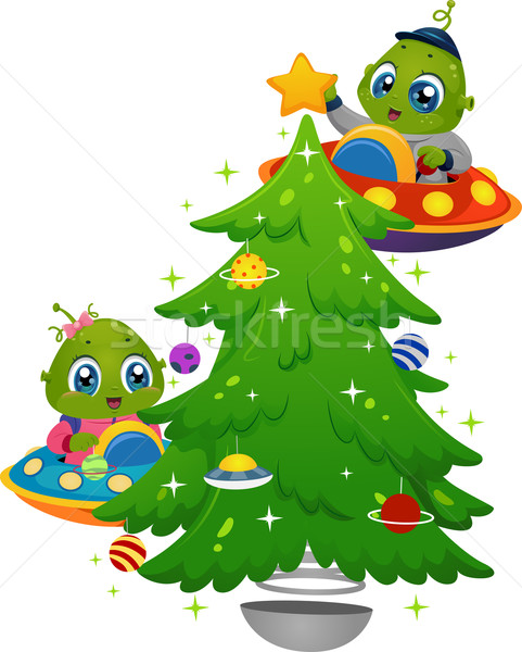Aliens Christmas Tree Stock photo © lenm
