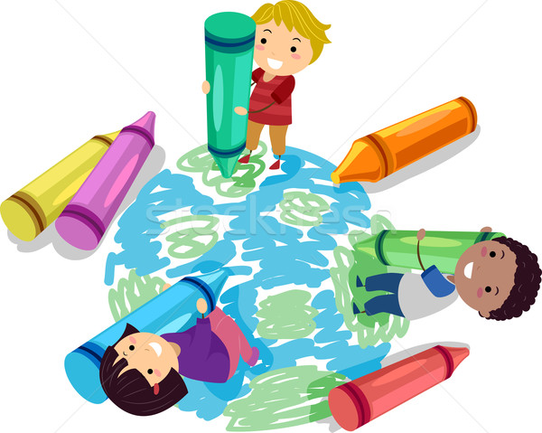 Enfants colorie terre illustration crayons tirer [[stock_photo]] © lenm