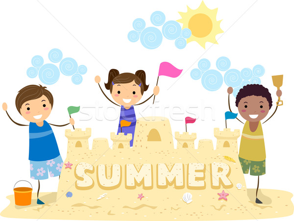 Zandkasteel illustratie kinderen presenteren zomer jongen Stockfoto © lenm