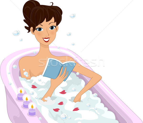 泡泡浴 天 插圖 女子 慶祝 書 商業照片 © lenm