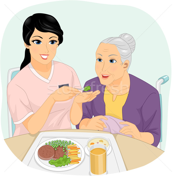 Starszy kobieta dziewczyna pielęgniarki posiłek ilustracja Zdjęcia stock © lenm