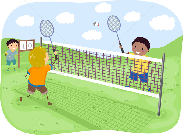 Badminton garçons illustration enfants jouant enfant Kid [[stock_photo]] © lenm