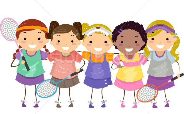 Stok fotoğraf: Kızlar · badminton · örnek · dişli · çocuk · spor