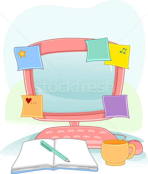 Computer merkt illustratie sticky notes kantoor Stockfoto © lenm