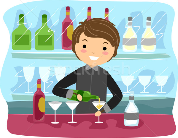 [[stock_photo]]: Barman · illustration · travaux · vin · homme · bar