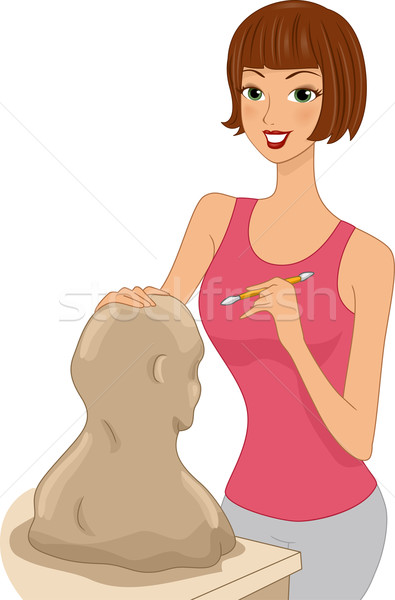 Stockfoto: Sculptuur · meisje · illustratie · werken · vrouw · hoofd