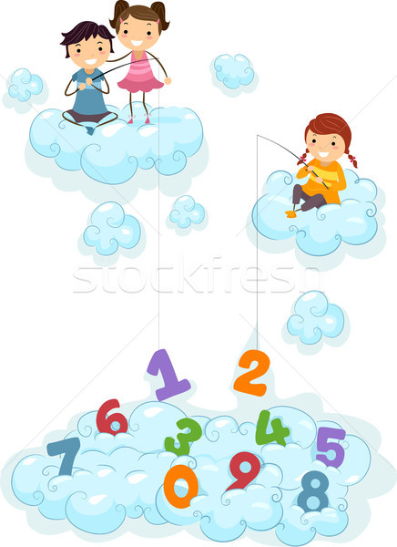 Kids on Clouds fishing for Numbers Stock photo © lenm