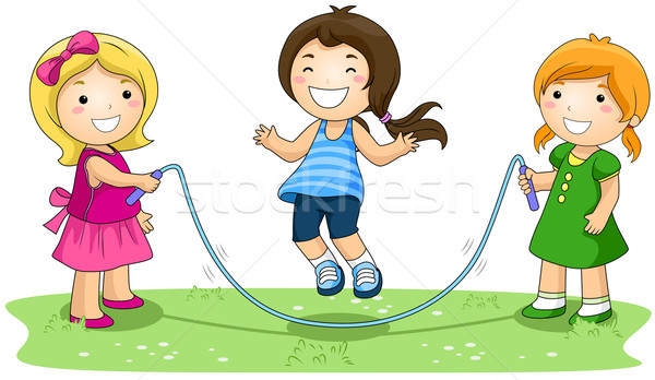 Springen touw kinderen park meisje Stockfoto © lenm