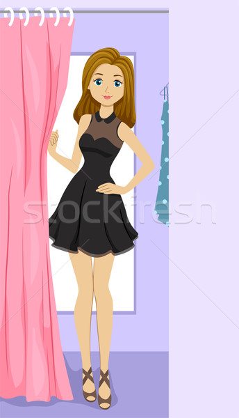 Quarto menina ilustração vestido preto fora adolescente Foto stock © lenm