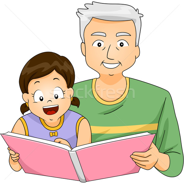 Opa lezing meisje illustratie grootvader boek Stockfoto © lenm