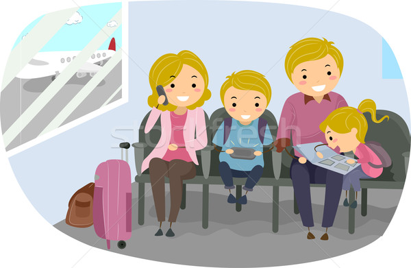 Famille aéroport illustration enfants enfant garçon [[stock_photo]] © lenm