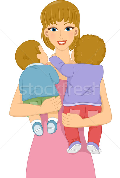 Lány illusztráció női bébiszitter hordoz babák Stock fotó © lenm