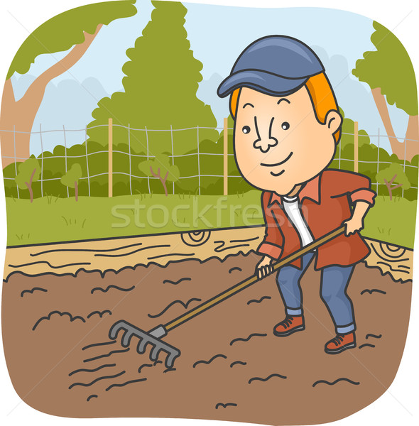 Man Raking Garden Soil Stock photo © lenm