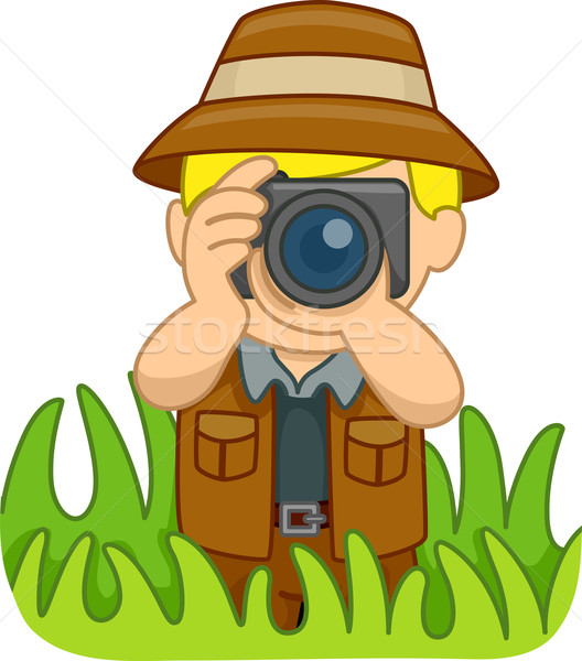 Safari Kamera Illustration Junge halten Wald Stock foto © lenm