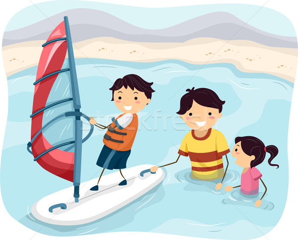 Wind surfen familie illustratie vader onderwijs Stockfoto © lenm