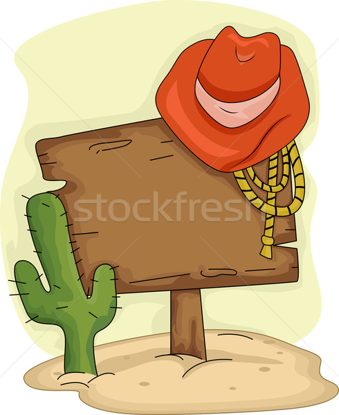 Chapeau de cowboy illustration bois bord corde Photo stock © lenm