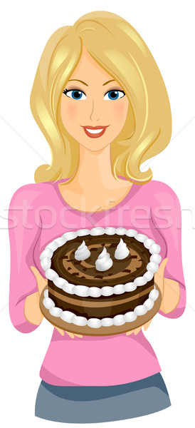 Születésnapi torta mosolyog hölgy hordoz fagyos női Stock fotó © lenm