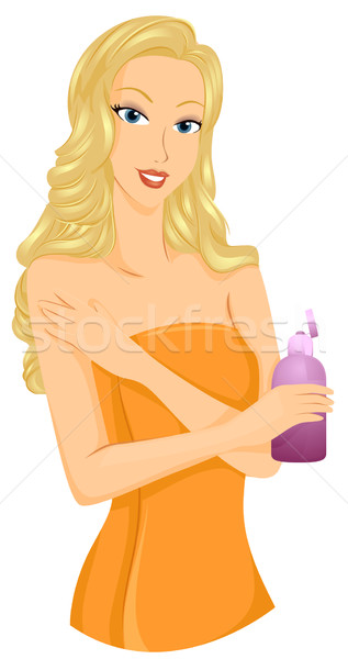 皮膚護理 微笑 女士 毛巾 洗劑 商業照片 © lenm