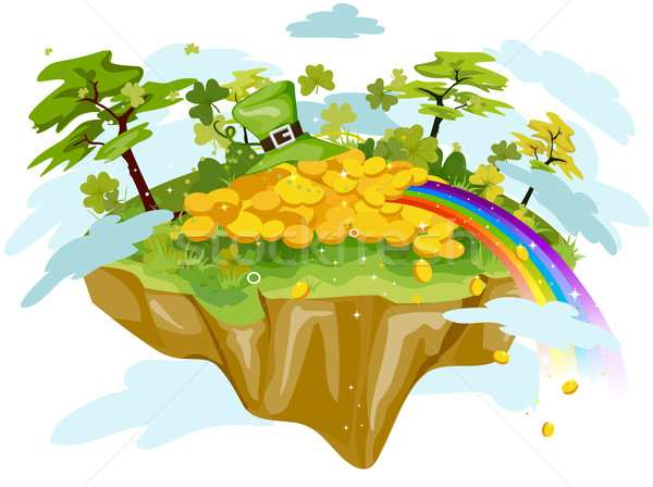 Schwimmend Insel Gold Regenbogen Design Stock foto © lenm