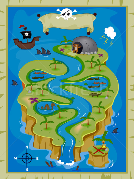 Treasure map detaliat hârtie hartă distracţie şarpe Imagine de stoc © lenm