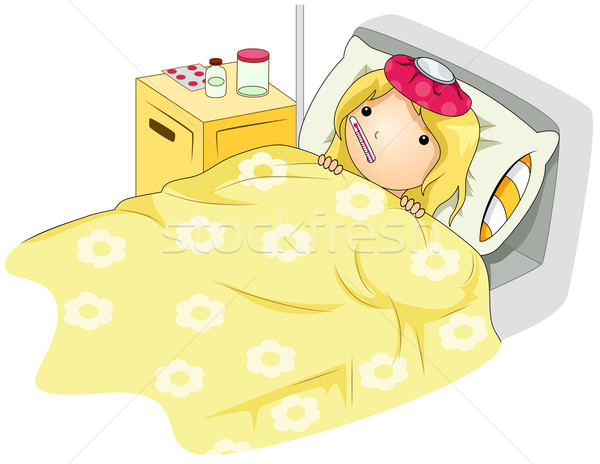 Beteg gyerek illusztráció lány gyermek hőmérő Stock fotó © lenm