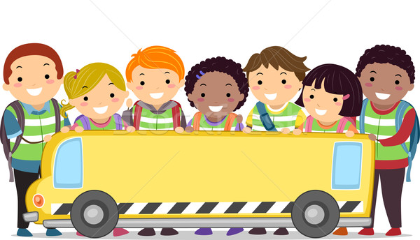 Stickman Kids School Bus Banner Stock photo © lenm