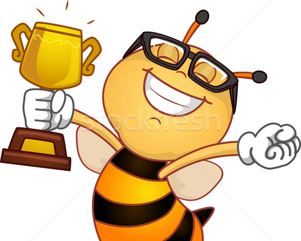Stock foto: Biene · Maskottchen · glücklich · Trophäe · Vergabe · Illustration