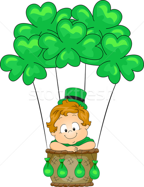Kid верховая езда воздушном шаре иллюстрация зеленый мальчика Сток-фото © lenm