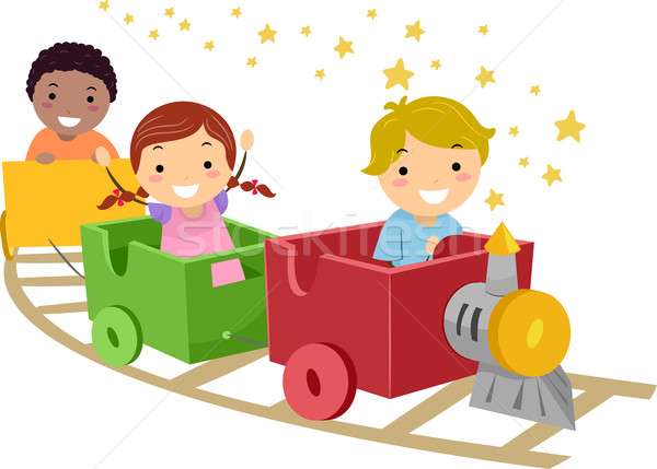 Tren ilustrare copii calarie băiat copil Imagine de stoc © lenm
