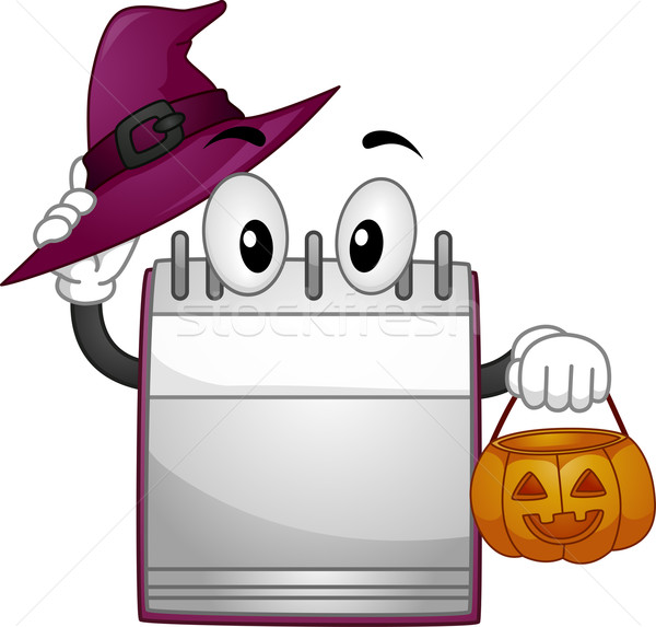 Foto stock: Halloween · calendário · mascote · ilustração · chapéu · de · bruxa