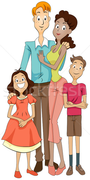 Familie kinderen moeder ouders cartoon Stockfoto © lenm