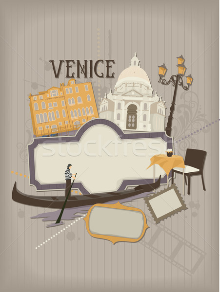 Venetiaanse plakboek illustratie ontwerp achtergrond cartoon Stockfoto © lenm