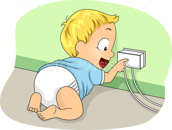 插座 覆蓋 插圖 嬰兒 男孩 觸摸 商業照片 © lenm
