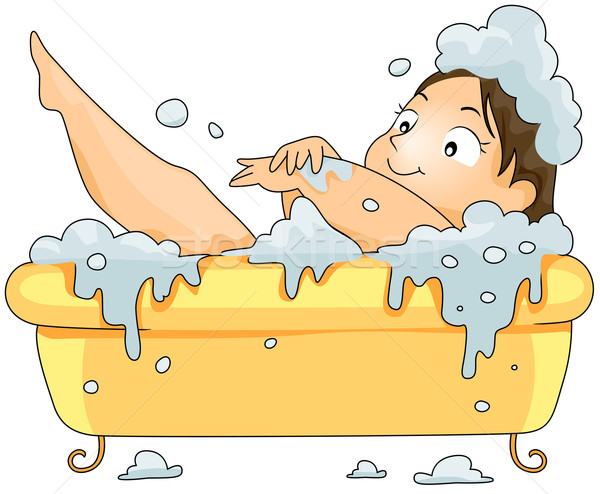 ванны женщину жемчужная ванна пузырьки Cartoon Сток-фото © lenm